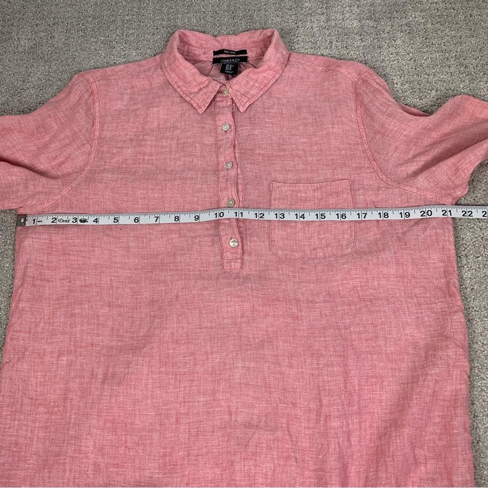 100% Linen Jones & Co. Pink Popover Longline Shirt Size Medium, Oversized - Picture 8 of 9